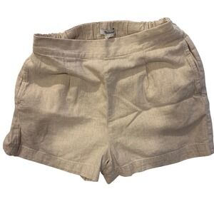 Madewell Anthropologie Women's Linen Shorts Elastic Waist Pleated‎ Beige